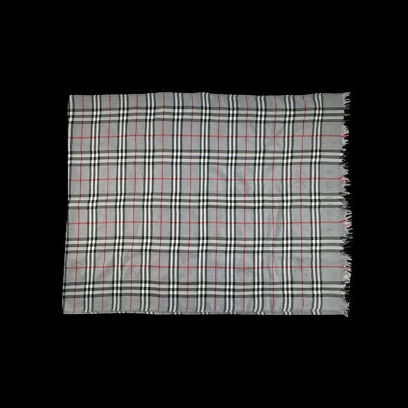 BURBERRY Scarf Shawl Classic Nova Check 100% Cashmere Gray 70x27 - Picture 2 of 5